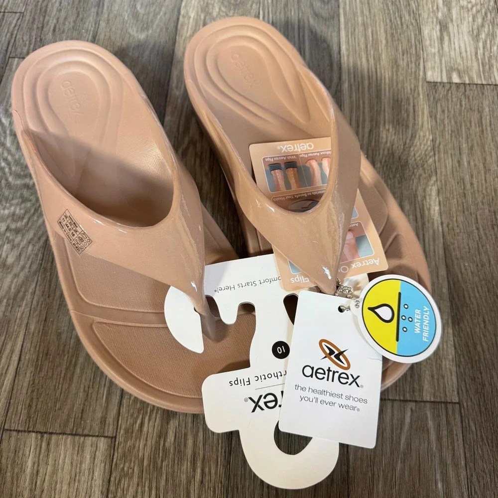 Aetrex Maui Orthotic Flips Women 10 Mocha Brown Water Friendly Comfort Sandals